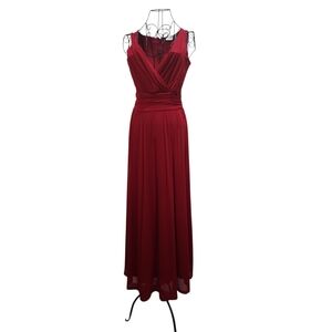 Newport News Red Surplice V-Neck Maxi Dress Women's 8 Old Hollywood Romantic